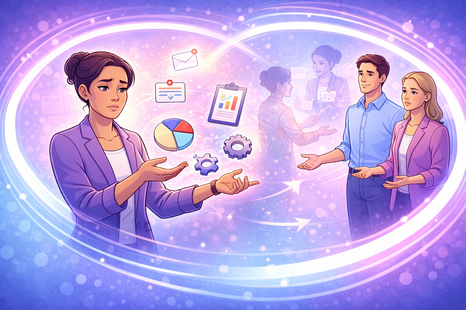 Small group leadership workshop or facilitated discussion in a modern, light-filled workspace.